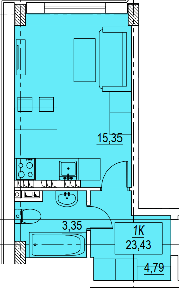 1-комнатная 23.43 м² в ЖК Алексеевский от 19 350 грн/м², Одесса