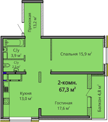 2-комнатная 67.3 м² в ЖК Альтаир 3 от 24 450 грн/м², Одесса