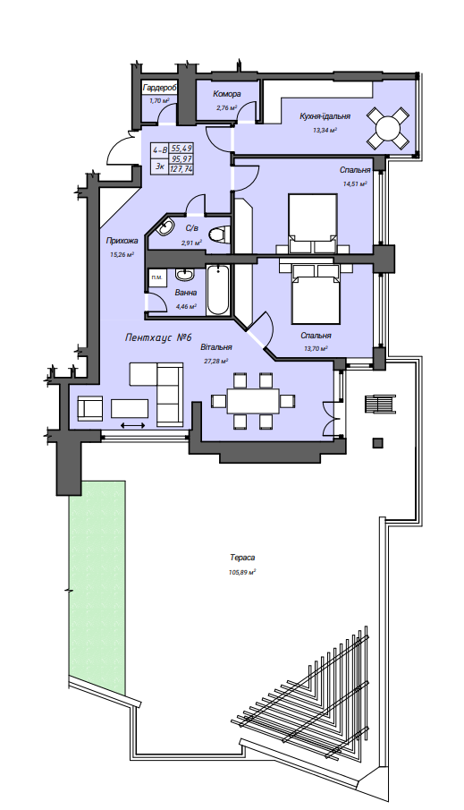 3-комнатная 127.74 м² в ЖК Sky Hall от 24 150 грн/м², Ровно