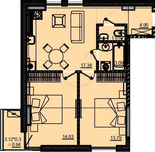 2-кімнатна 56.3 м² в ЖК Простір на Педагогічній від 26 050 грн/м², Одеса