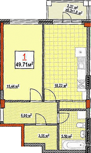 1-комнатная 49.71 м² в КД Консул от 37 500 грн/м², Одесса