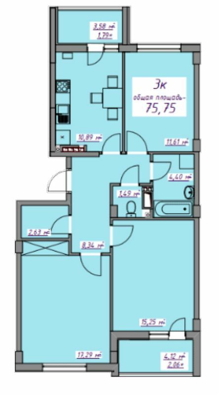 3-комнатная 75.75 м² в ЖМ Седьмое Небо от 16 150 грн/м², пгт Авангард