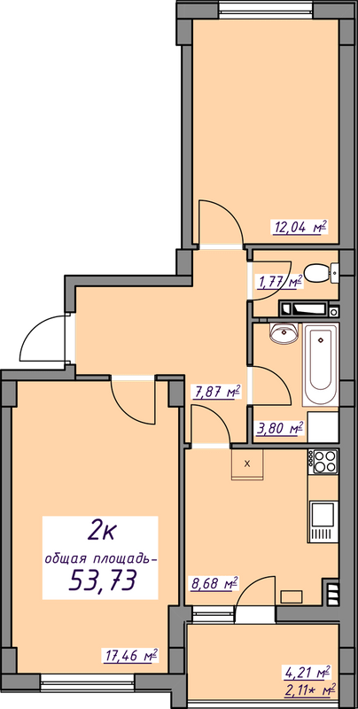 2-комнатная 53.73 м² в ЖМ Седьмое Небо от 19 850 грн/м², пгт Авангард