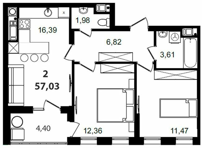 2-кімнатна 57.03 м² в ЖК Tiffany apartments від 31 050 грн/м², Львів