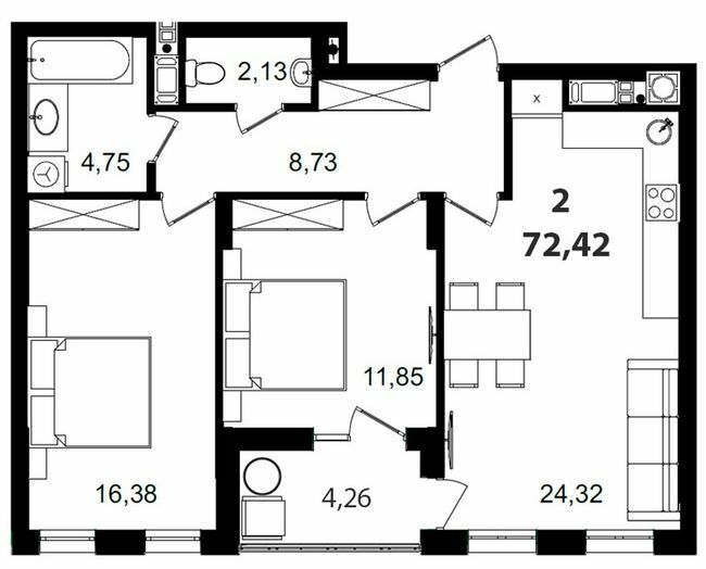 2-кімнатна 72.42 м² в ЖК Tiffany apartments від 31 050 грн/м², Львів