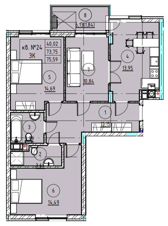 3-комнатная 75.59 м² в ЖК Z40 от 56 450 грн/м², Львов