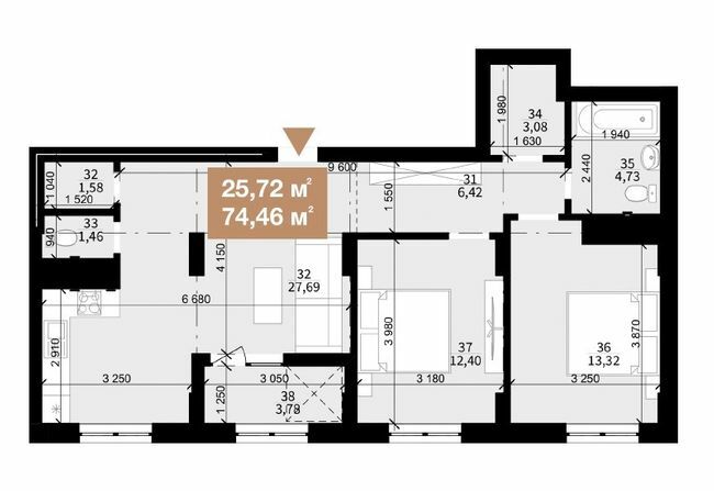 2-кімнатна 74.46 м² в ЖК Світанок від 21 600 грн/м², Львів