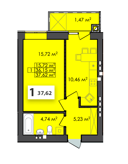 1-комнатная 37.62 м² в ЖК Соседи от 18 200 грн/м², г. Винники