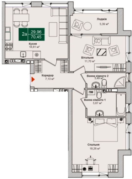 2-комнатная 70.45 м² в ЖК Forest Park от 28 000 грн/м², Киев