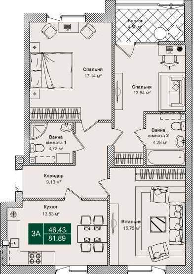 3-кімнатна 81.89 м² в ЖК Forest Park від 27 000 грн/м², Київ