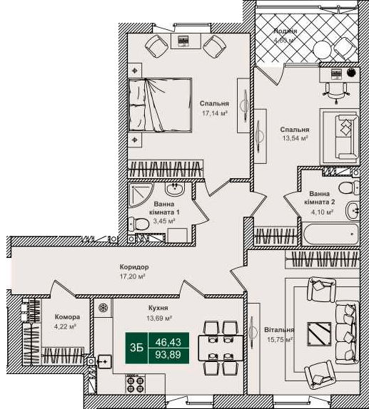 3-кімнатна 93.89 м² в ЖК Forest Park від 27 000 грн/м², Київ