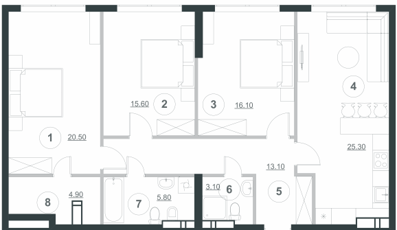 3-комнатная 104.4 м² в ЖК Greenville Park от 76 100 грн/м², Киев