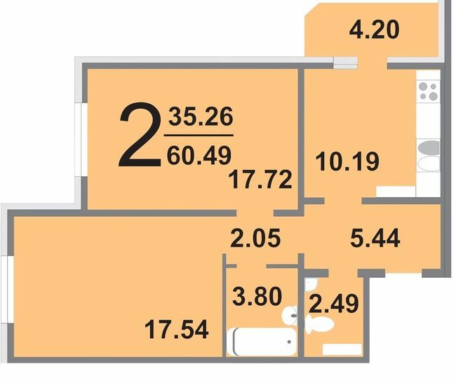 2-кімнатна 60.49 м² в ЖК Амурський від 27 000 грн/м², Київ