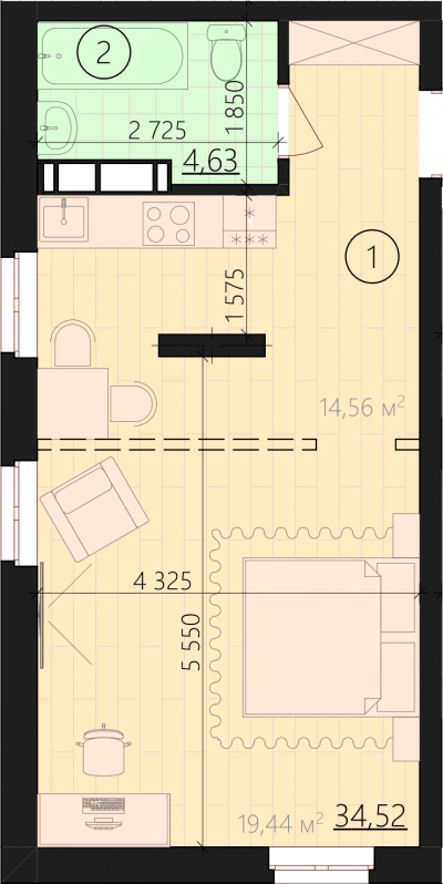 1-кімнатна 39.15 м² в ЖК URBANIST від 36 000 грн/м², Київ