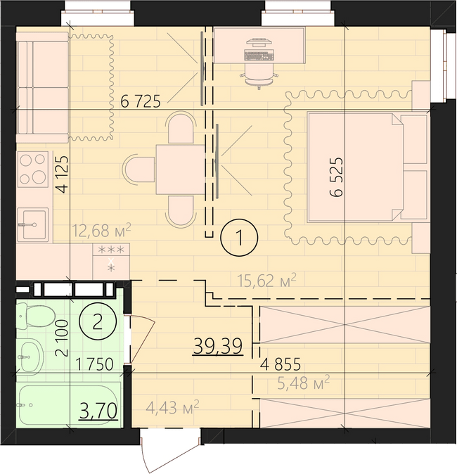 1-кімнатна 43.09 м² в ЖК URBANIST від 36 000 грн/м², Київ