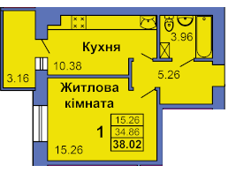 1-кімнатна 38.02 м² в ЖК на вул. Героїв Сталінграду, 6а від 22 000 грн/м², Полтава