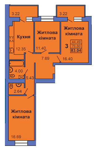 3-комнатная 83.04 м² в ЖК на ул. Героев Сталинграда, 6а от 23 000 грн/м², Полтава