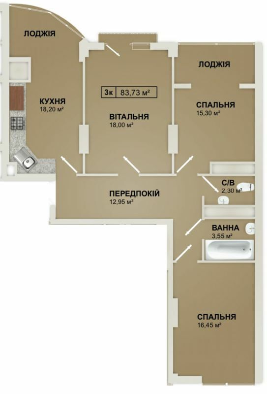 3-комнатная 83.73 м² в ЖК LYSTOPAD от 16 300 грн/м², Ивано-Франковск