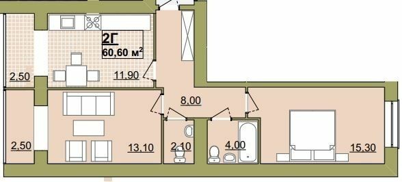 2-комнатная 60.6 м² в ЖК Городок Центральный от 11 000 грн/м², Ивано-Франковск