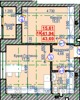 1-комнатная 43.69 м² в ЖК Семейный квартал от 11 900 грн/м², Ивано-Франковск