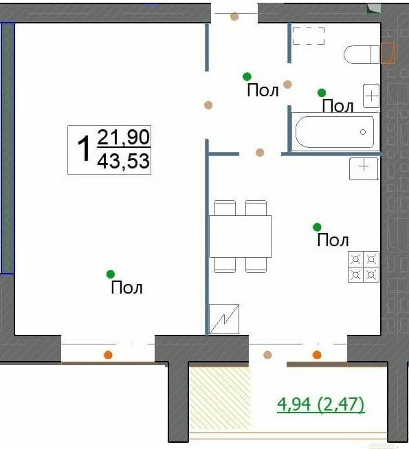 1-комнатная 43.53 м² в ЖК по просп. Миру, 63 А, Б, В от 16 700 грн/м², Хмельницкий