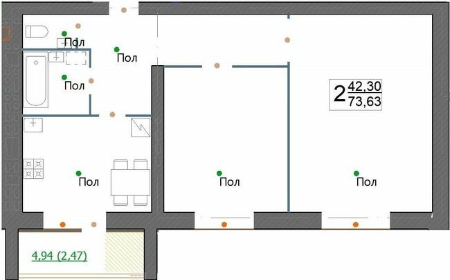 2-комнатная 73.63 м² в ЖК по просп. Миру, 63 А, Б, В от 16 700 грн/м², Хмельницкий