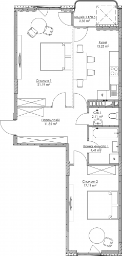 2-комнатная 72.32 м² в ЖК O2 Residence от 31 082 грн/м², Киев