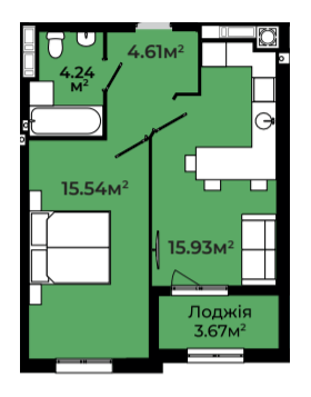 1-кімнатна 43.99 м² в ЖК Continent Green від 21 500 грн/м², Львів