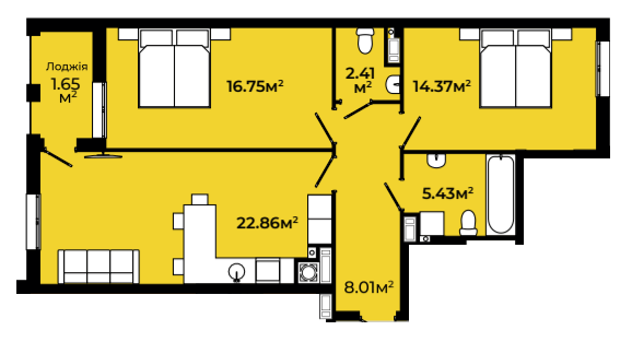 2-кімнатна 71.48 м² в ЖК Continent Green від 18 500 грн/м², Львів