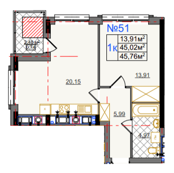 1-кімнатна 45.76 м² в ЖК на вул. Очеретяна, 11 від 25 400 грн/м², Львів