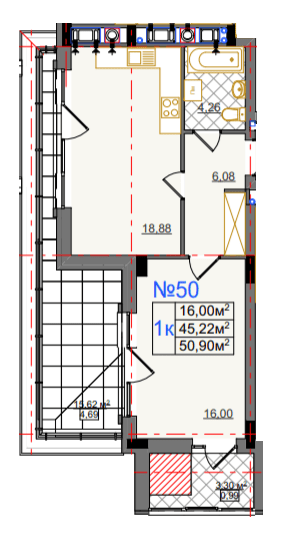 1-комнатная 50.9 м² в ЖК на ул. Камышовая, 11 от 25 400 грн/м², Львов