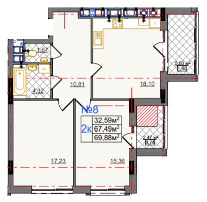 2-кімнатна 69.88 м² в ЖК на вул. Очеретяна, 11 від 25 400 грн/м², Львів