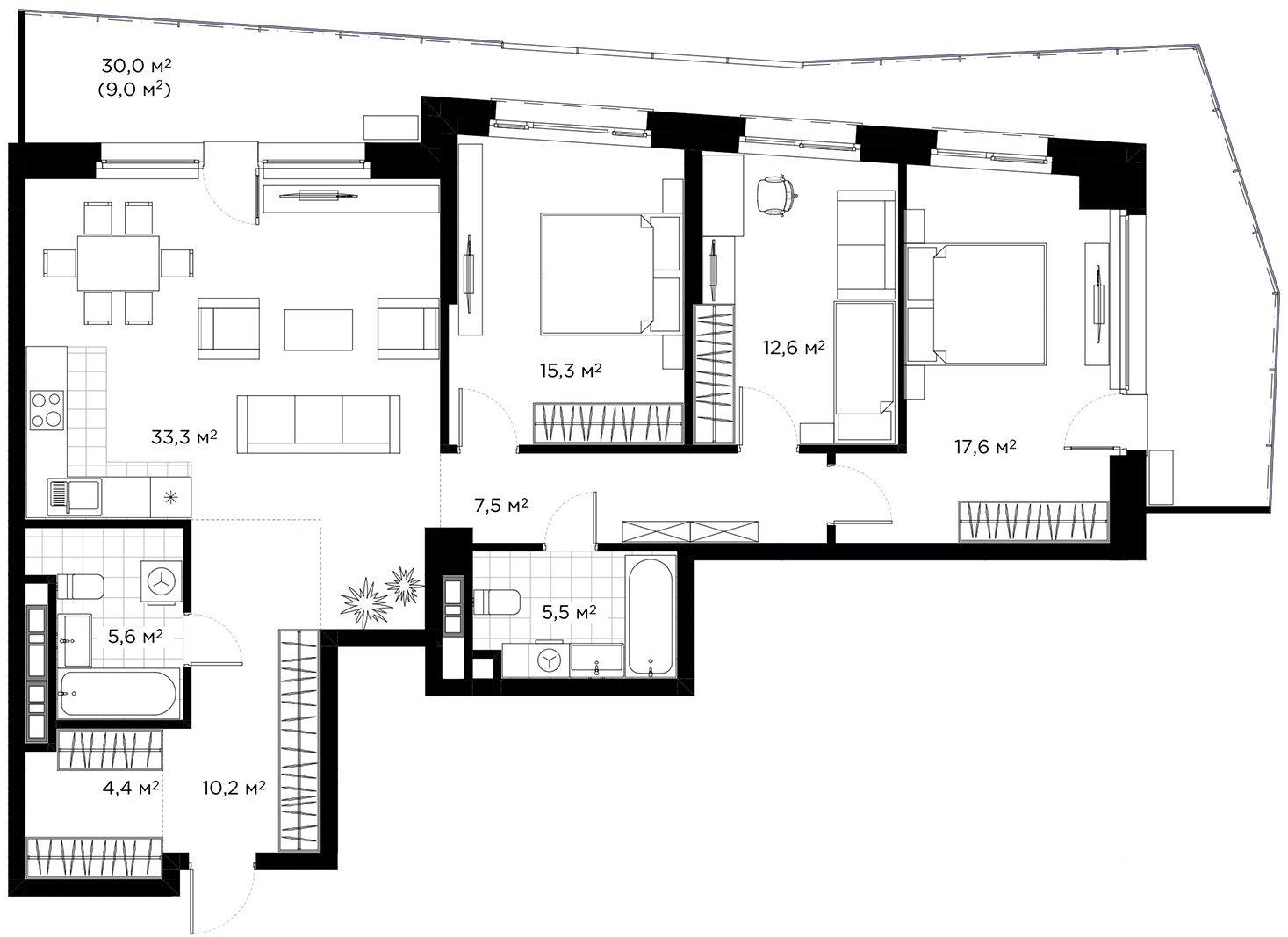 3-комнатная 121 м² в ЖК Diadans от 58 590 грн/м², Киев