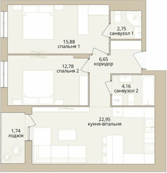 2-кімнатна 66.91 м² в ЖК Dream Lake від 22 100 грн/м², Вінниця