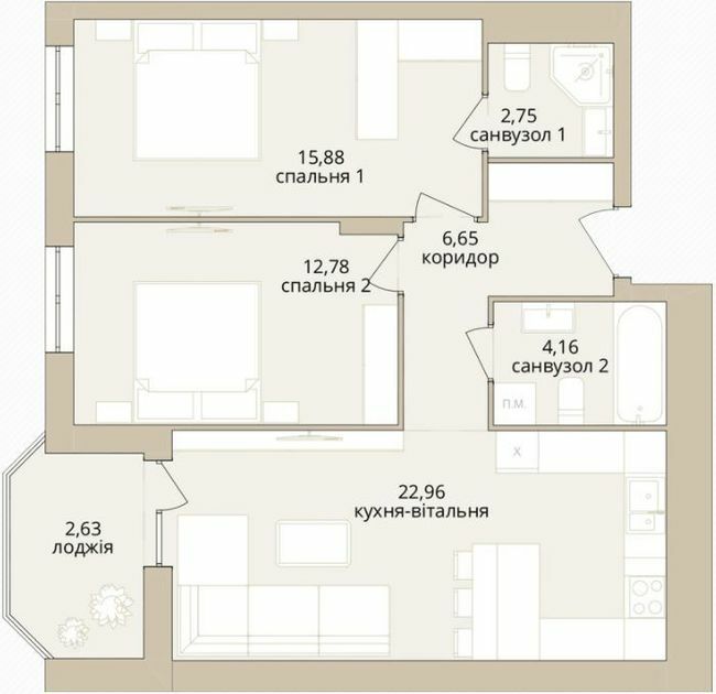 2-комнатная 67.81 м² в ЖК Dream Lake от 22 100 грн/м², Винница