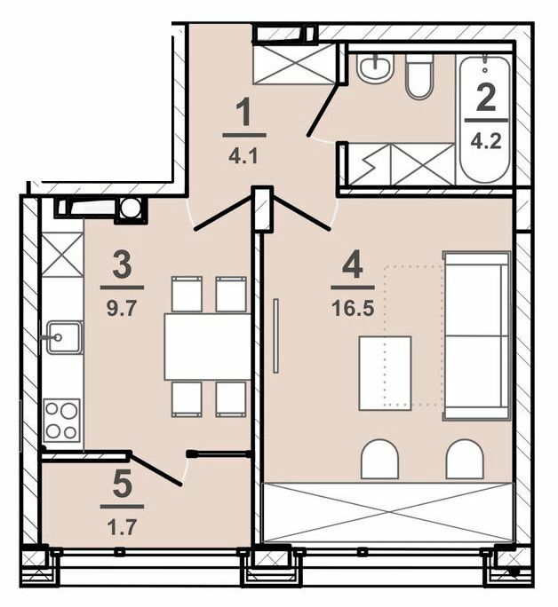 1-кімнатна 36.1 м² в ЖК AMSTERDAM від 32 000 грн/м², Полтава