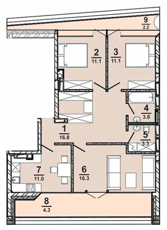 3-комнатная 79.8 м² в ЖК AMSTERDAM от 32 300 грн/м², Полтава