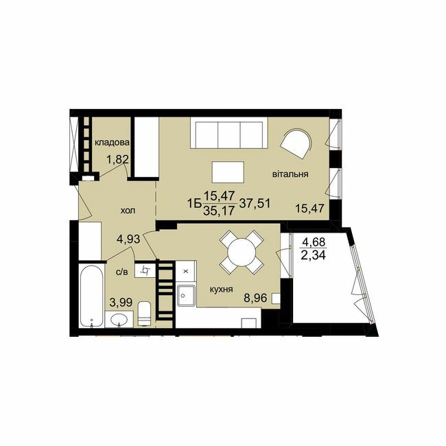 1-комнатная 37.51 м² в ЖК Киев от 17 500 грн/м², Тернополь