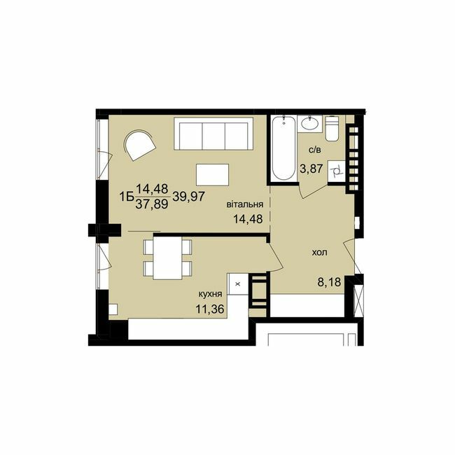 1-комнатная 39.97 м² в ЖК Киев от 17 500 грн/м², Тернополь