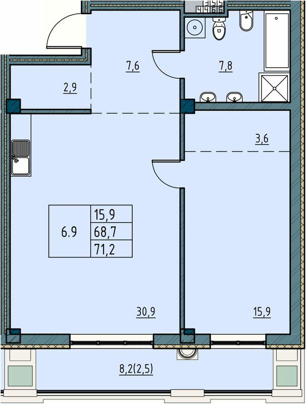 1-комнатная 71.2 м² в ЖК Пространство на Ришельевской от 44 000 грн/м², Одесса