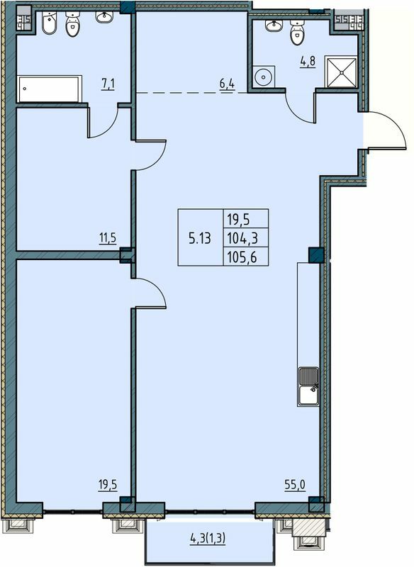 2-комнатная 105.6 м² в ЖК Пространство на Ришельевской от 42 750 грн/м², Одесса