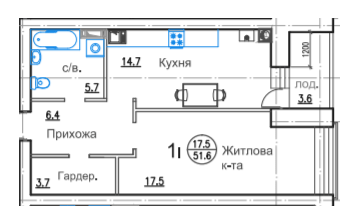 1-кімнатна 51.6 м² в ЖК Горизонт від 17 500 грн/м², м. Біла Церква