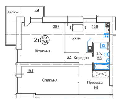 2-кімнатна 74.5 м² в ЖК Горизонт від 17 500 грн/м², м. Біла Церква