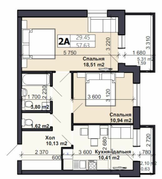 2-комнатная 57.63 м² в ЖК Именно Тот от 13 500 грн/м², пгт Немешаево