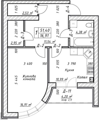 1-кімнатна 51.4 м² в ЖК Гранд Парк від 21 000 грн/м², м. Бровари