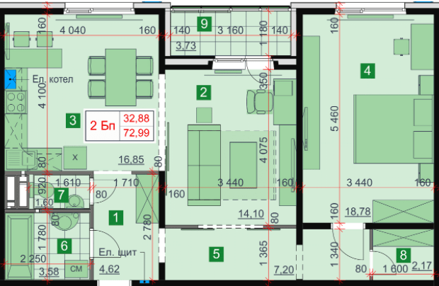 2-комнатная 72.99 м² в ЖК Greendom от 17 000 грн/м², с. Погребы