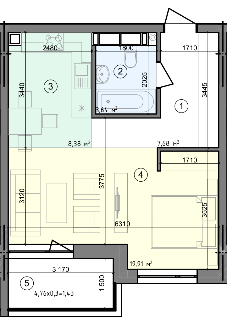 1-комнатная 41.13 м² в ЖК Голосеевская Долина от 28 000 грн/м², Киев