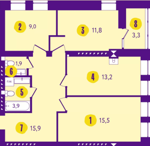 3-кімнатна 74.5 м² в ЖК Сонячний від 17 000 грн/м², м. Васильків