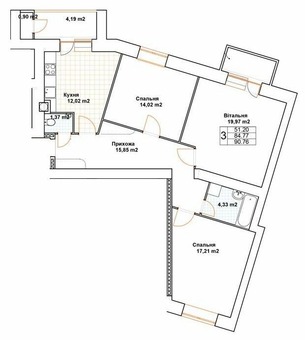 3-кімнатна 90.76 м² в ЖК Богуслава від 18 000 грн/м², Тернопіль