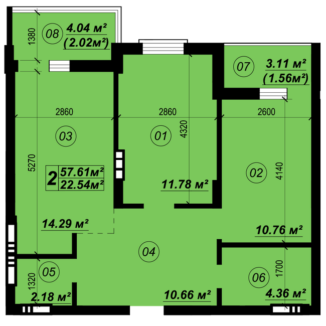 2-кімнатна 57.61 м² в ЖК Verba від 21 500 грн/м², смт Глеваха